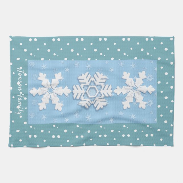 Merry Christmas & Happy New Year Rustic Snow Tea Towel (Horizontal)
