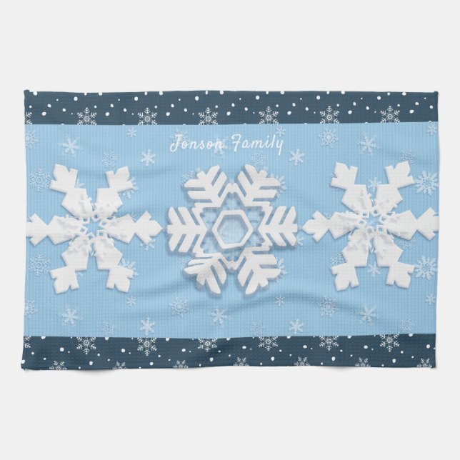 Merry Christmas & Happy New Year Rustic Snow Tea Towel (Horizontal)