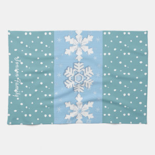 Merry Christmas & Happy New Year Rustic Snow Tea Towel