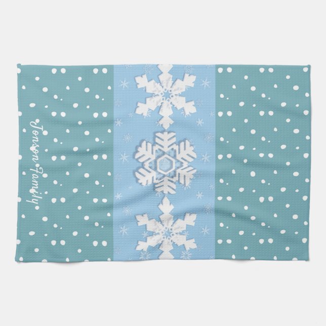 Merry Christmas & Happy New Year Rustic Snow Tea Towel (Horizontal)