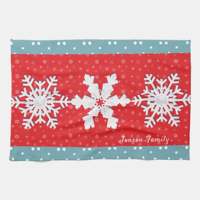 Merry Christmas & Happy New Year Rustic Snow Tea Towel (Horizontal)
