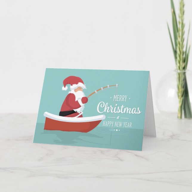 Merry Christmas, Happy New Year - Santa Fishing Card (Front)