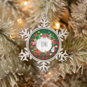 Merry Christmas & Happy New Year! Scotland Pattern Snowflake Pewter Christmas Ornament