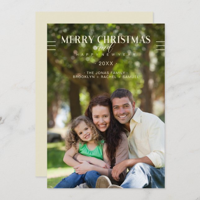 Merry Christmas Happy New Year Script Custom Photo (Front/Back)