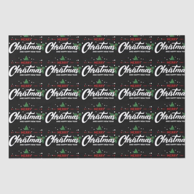 Merry Christmas Happy New Year Seamless Pattern  Tissue Paper (Front)