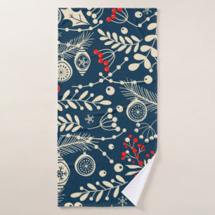 Merry Christmas, Happy New Year seamless pattern w Bath Towel