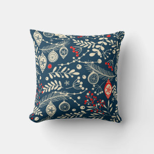 Merry Christmas, Happy New Year seamless pattern w Cushion