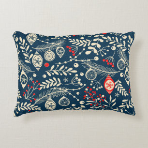 Merry Christmas, Happy New Year seamless pattern w Decorative Cushion