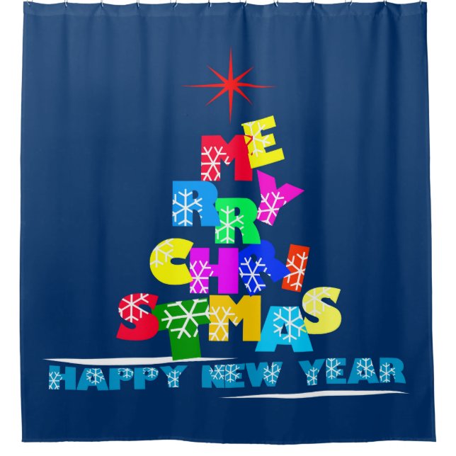 Merry Christmas Happy New Year Shower Curtain (Front)