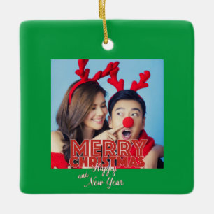 Merry Christmas Happy New Year Single Photo Custom Ceramic Ornament