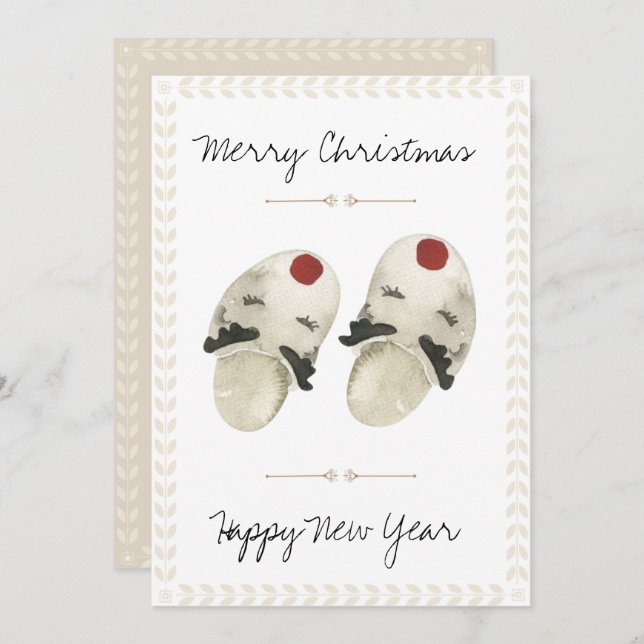 Merry Christmas Happy New Year Slippers Card (Front/Back)