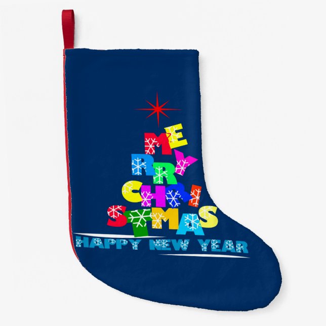 Merry Christmas Happy New Year Small Christmas Stocking (Front)