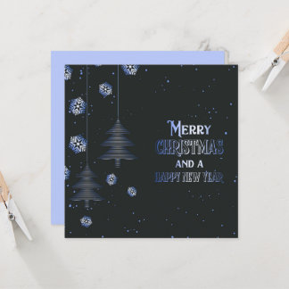 Merry Christmas Happy New Year Snowflakes Trees Card