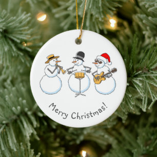 Merry Christmas Happy New Year Snowman Jazzband Ceramic Tree Decoration