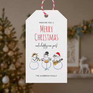 Merry Christmas Happy New Year Snowmen Jazz Band Gift Tags