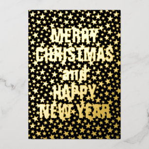 Merry Christmas Happy New Year star black and gold Foil Holiday Card