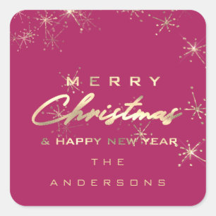 Merry Christmas Happy New Year Stars Pink Spark Square Sticker