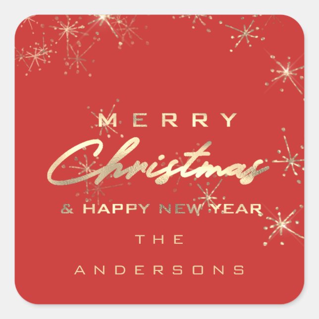 Merry Christmas Happy New Year Stars Red Spark Square Sticker (Front)