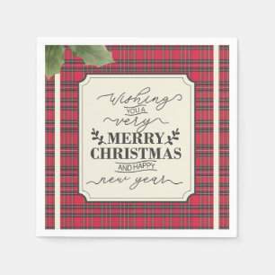 Merry Christmas & Happy New Year Tartan Name Napkin