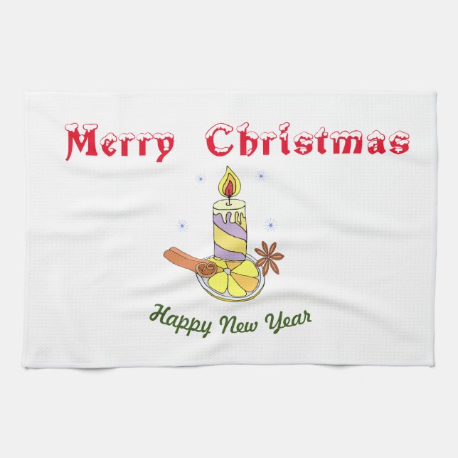 Merry christmas Happy New Year        Tea Towel (Horizontal)