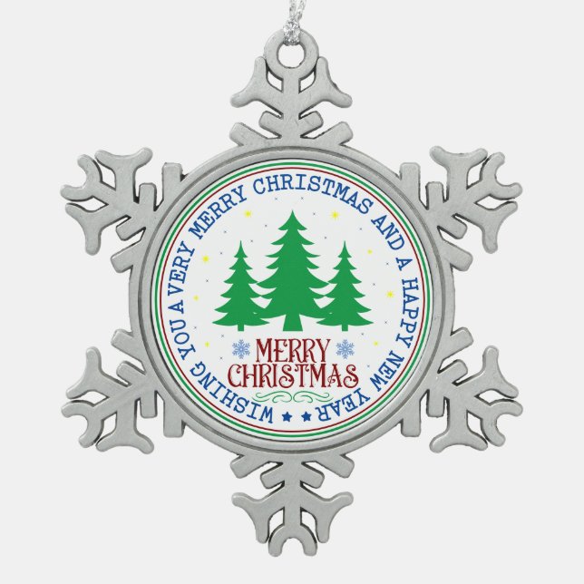 Merry Christmas Happy New Year Tree Ornament (Front)