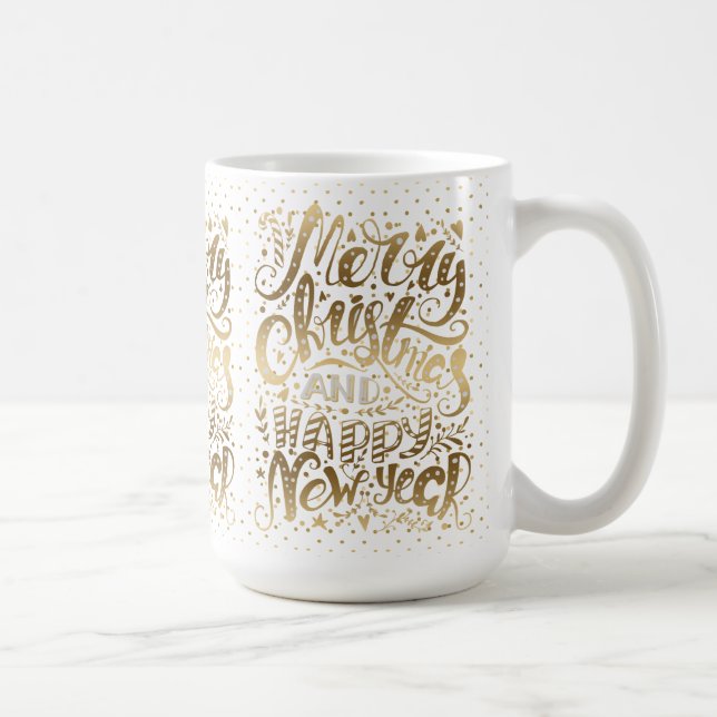 Merry Christmas Happy New Year Typography Coffee Mug (Right)