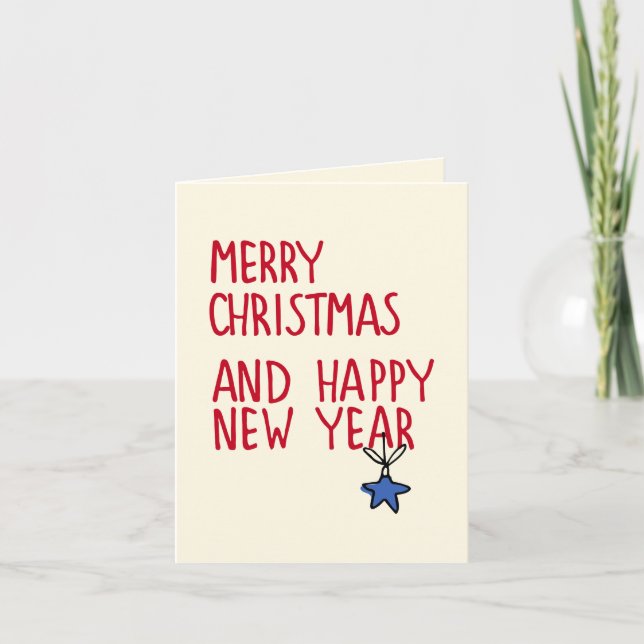 Merry Christmas Happy New Year Typography Note Card (Front)