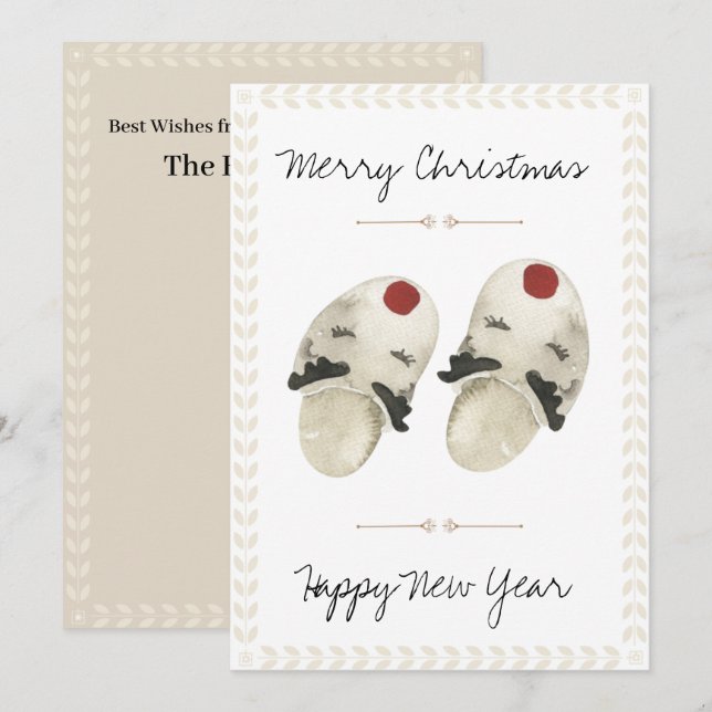 Merry Christmas Happy New Year Watercolor Slippers Invitation (Front/Back)