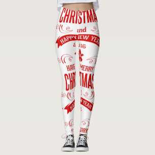 Merry Christmas Happy New-Year White & Red Leggings