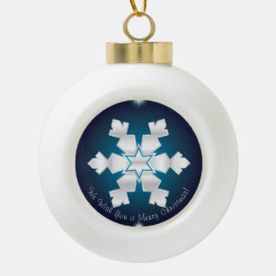 Merry Christmas! Happy New Year! White Snowflake C Ceramic Ball Christmas Ornament