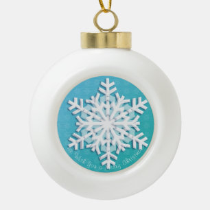 Merry Christmas! Happy New Year! White Snowflake Ceramic Ball Christmas Ornament