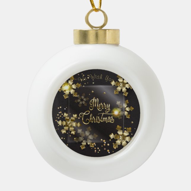 Merry Christmas! Happy New Year! White Snowflake Ceramic Ball Christmas Ornament (Front)