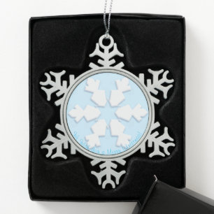 Merry Christmas! Happy New Year! White Snowflake Pewter Christmas Ornament