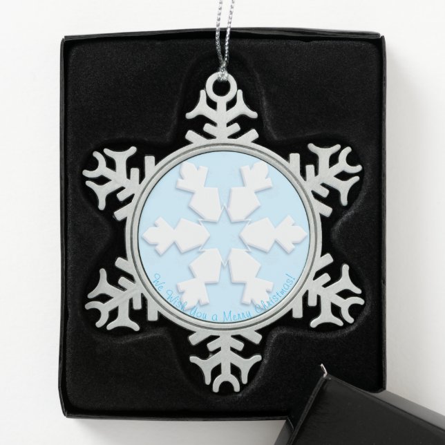 Merry Christmas! Happy New Year! White Snowflake Snowflake Pewter Christmas Ornament (Box)