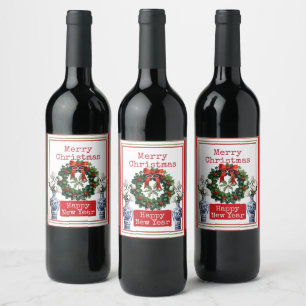 MERRY CHRISTMAS HAPPY NEW YEAR WINE LABEL