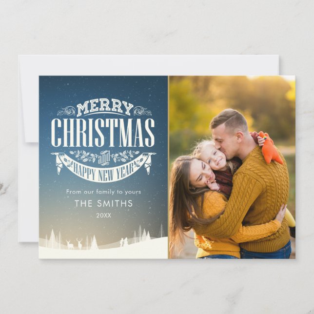 Merry Christmas Happy New Year Winter Scene Photo Holiday Card (Front)