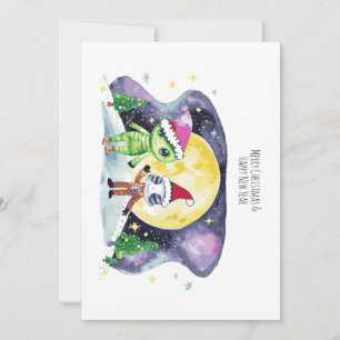 Merry Christmas & Happy New Year with cute aliens Holiday Card