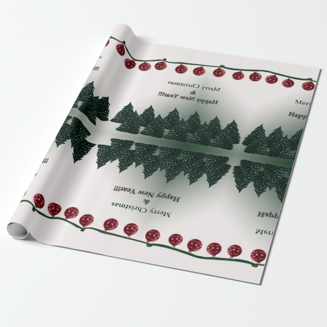 Merry Christmas, Happy New Year Wrapping Paper (Unrolled)