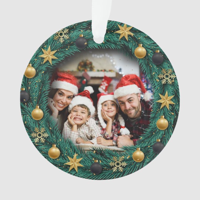 Merry Christmas Happy New Year wreath photo Ornament (Front)