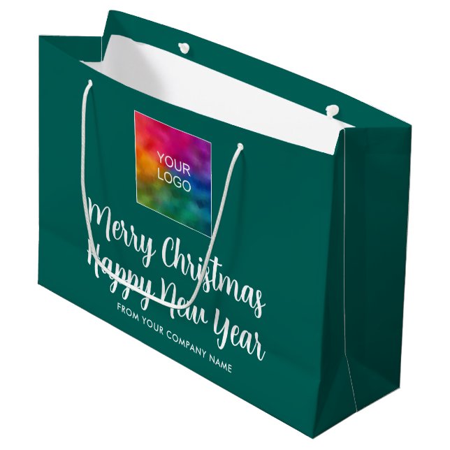 Merry Christmas Happy New Year Your Logo Here Large Gift Bag (Front Angled)