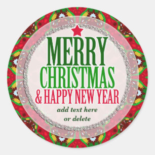 Merry Christmas Happy NewYear Round Sticker