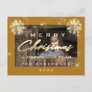 Merry Christmas Happy NewYear Snowflakes Photo Postcard