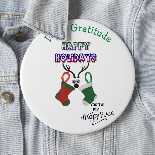 Merry Christmas Happy Place with Gratitude  6 Cm Round Badge (In Situ)
