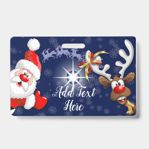 Merry Christmas Happy Santa and Reindeer ID Badge
