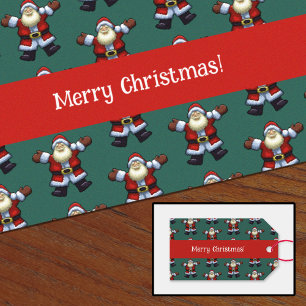 Merry Christmas! Happy Santa Father Xmas Pattern Gift Tags