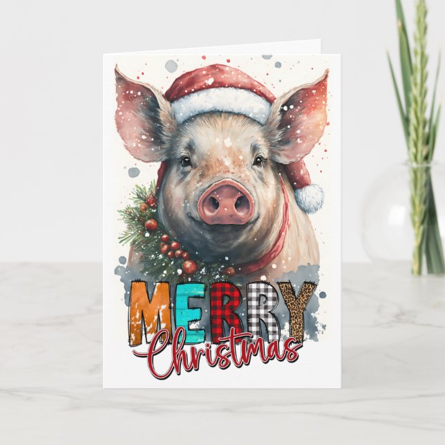 Merry Christmas Happy Santa PIG Card (Front)