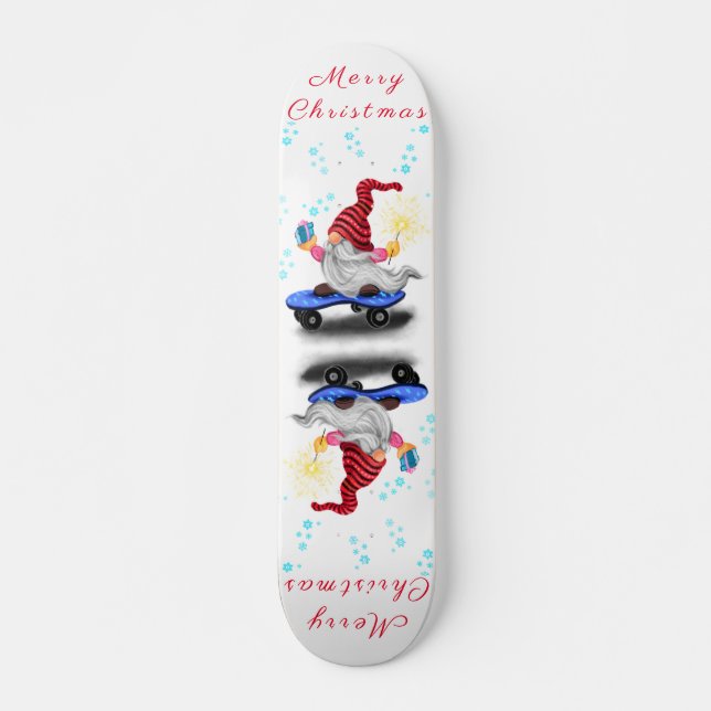 Merry Christmas - Happy Skater Gnome with Gifts Skateboard (Front)