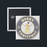 Merry Christmas happy snowman famous coffe style 15 Cm Square Badge<br><div class="desc">Famous coffe style logo with Merry Christmas typography</div>
