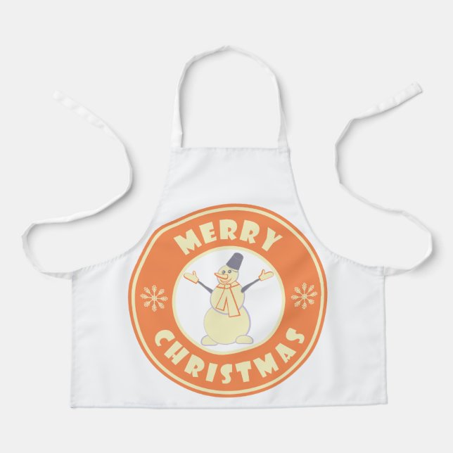 Merry Christmas happy snowman famous coffe style Apron (Front)