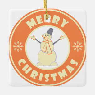 Merry Christmas happy snowman famous coffe style Ceramic Ornament